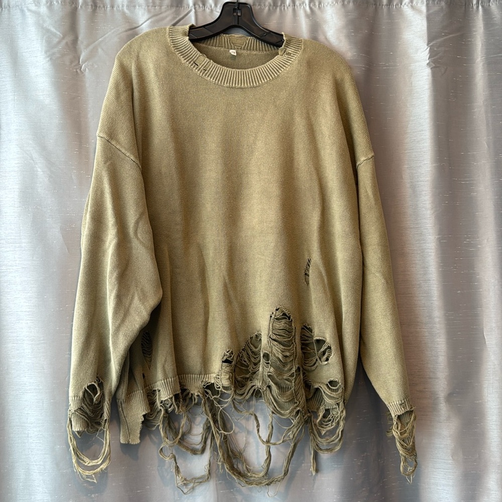 R13 Destroyed Oversized Pullover – Lt Green / Khaki size medium - Picture 4 of 5